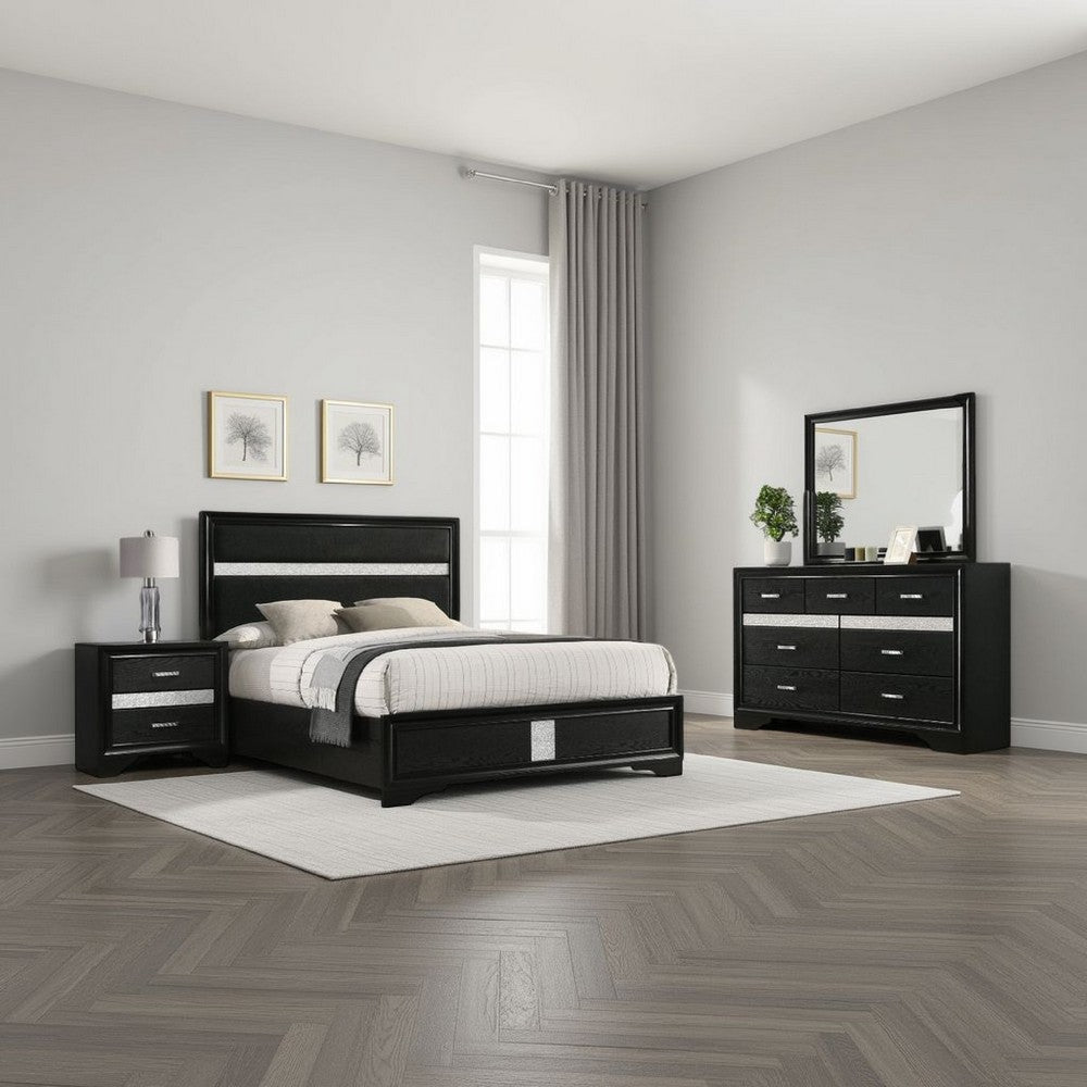 Buy Vino 4pc Full Bedroom Set, Black Upholstery, Glitter Striped Dresser | Casagear Buy Vino 4pc Full Bedroom Set, Black Upholstery, Glitter Striped Dresser | Casagear