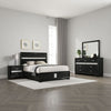 Vino 4pc Full Bedroom Set, Black Upholstery, Glitter Striped Dresser