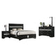 Vino 4pc Full Bedroom Set, Black Upholstery, Glitter Striped Dresser