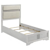 Vino 4pc Twin Bedroom Set, White Upholstery, Glitter Striped Dresser