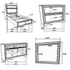 Vino 4pc Twin Bedroom Set, White Upholstery, Glitter Striped Dresser