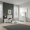 Vino 4pc Twin Bedroom Set, White Upholstery, Glitter Striped Dresser
