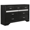 Vino 4pc Twin Bedroom Set Black Upholstery Glitter Striped Dresser