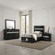 Vino 4pc Twin Bedroom Set, Black Upholstery, Glitter Striped Dresser
