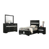Vino 4pc Twin Bedroom Set, Black Upholstery, Glitter Striped Dresser