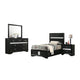 Vino 4pc Twin Bedroom Set, Black Upholstery, Glitter Striped Dresser