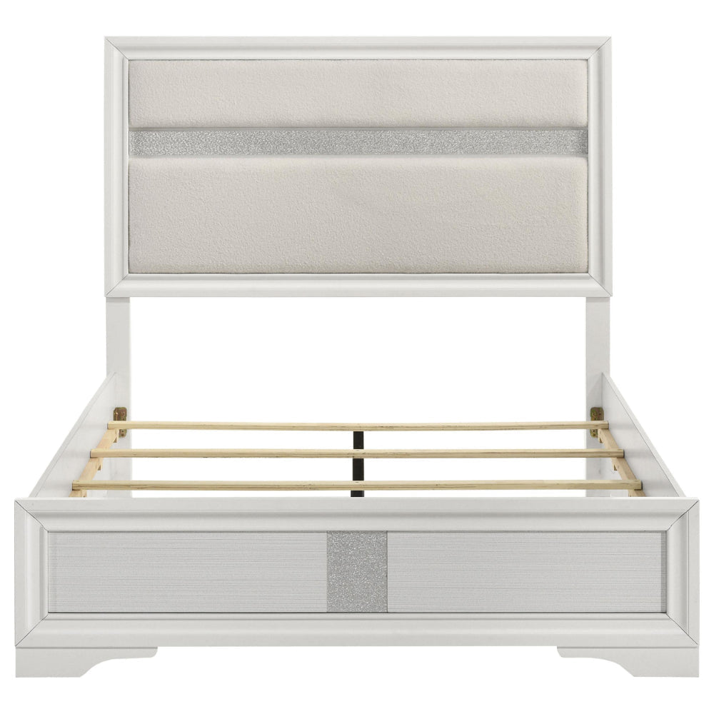 Vino Queen Size Bed Panel Headboard White Upholstery Glitter Stripe