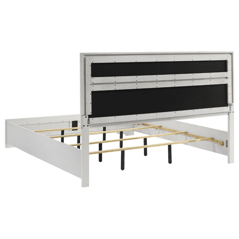 Vino King Size Bed Panel Headboard White Upholstery Glitter Stripes
