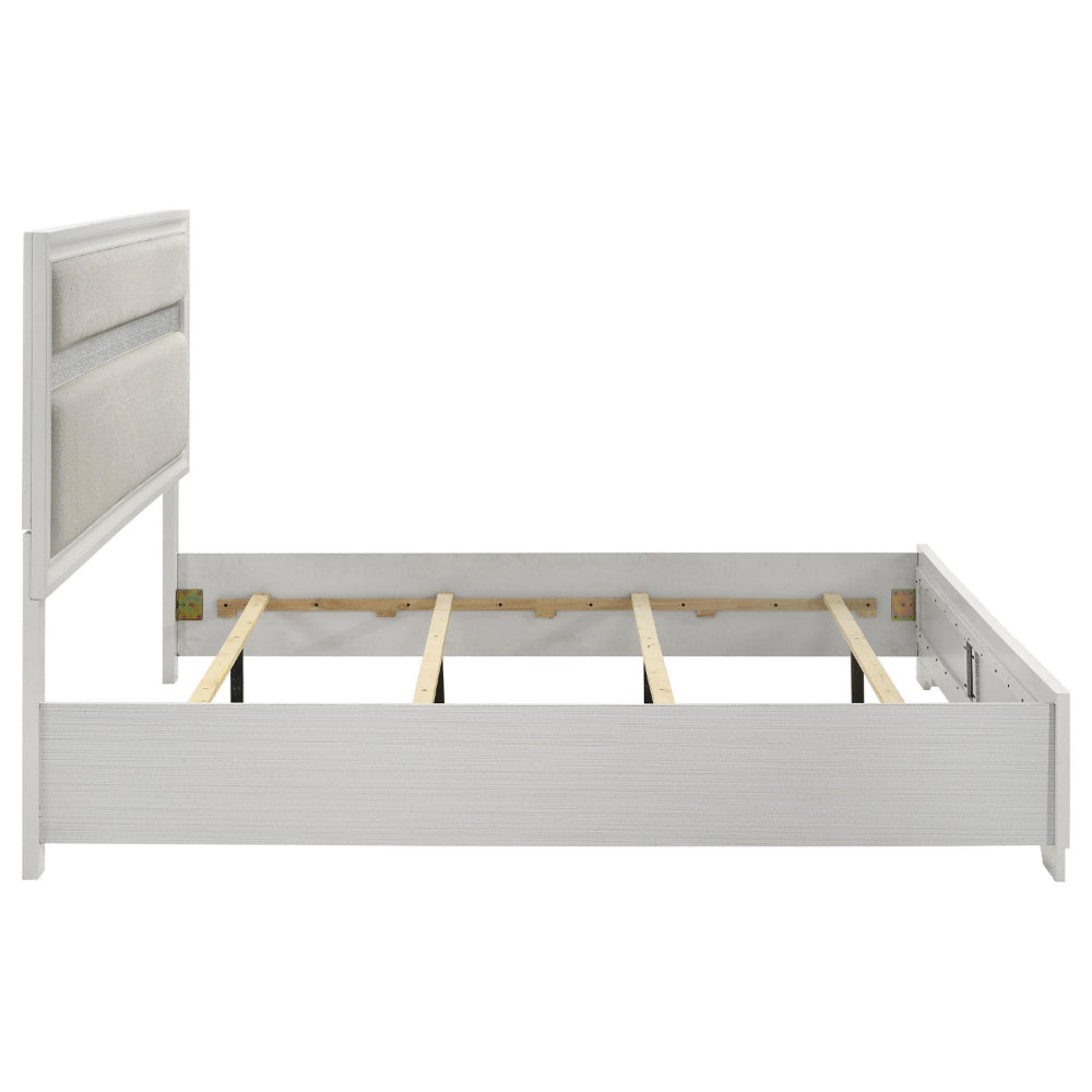 Vino King Size Bed Panel Headboard White Upholstery Glitter Stripes