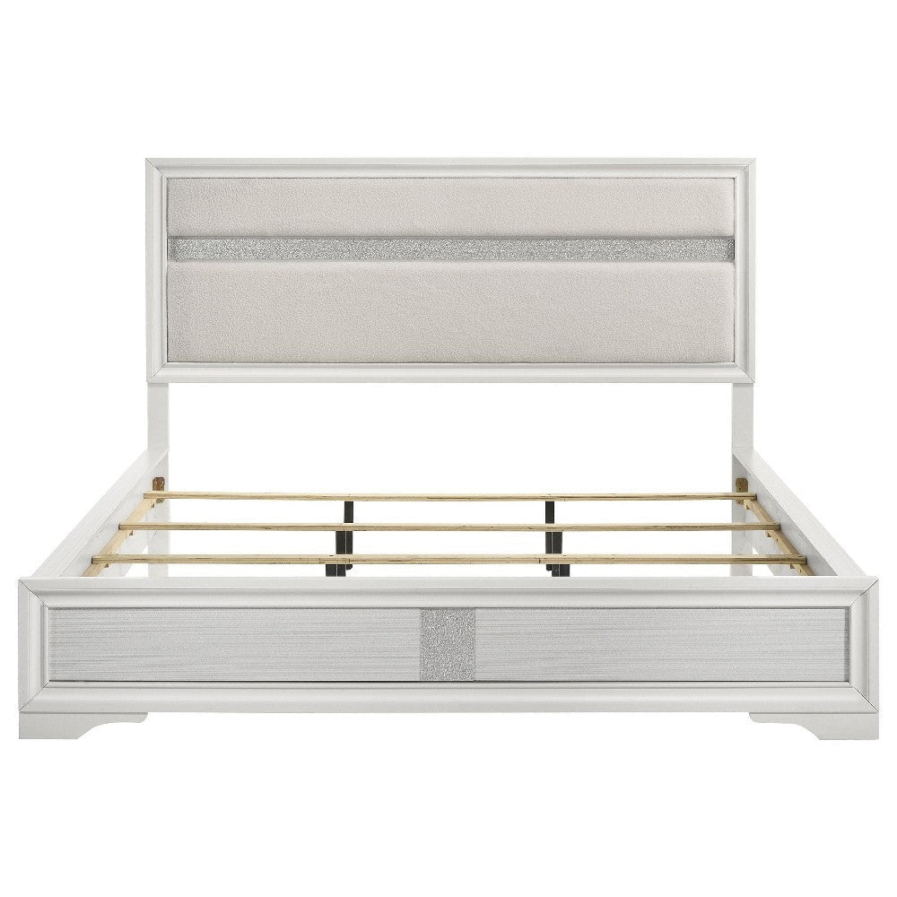 Vino California King Size Bed Panel White Upholstery Glitter Stripe