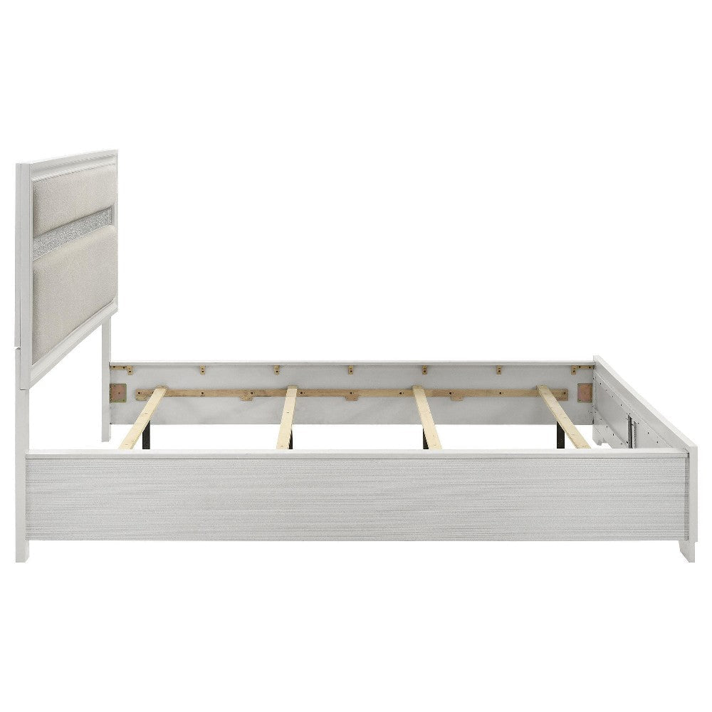 Vino California King Size Bed Panel White Upholstery Glitter Stripe