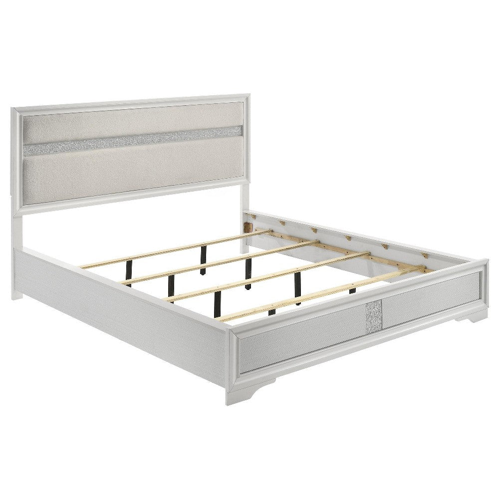 Vino California King Size Bed Panel White Upholstery Glitter Stripe