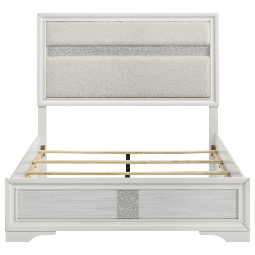 Vino Full Size Bed Panel Headboard White Upholstery Glitter Stripes