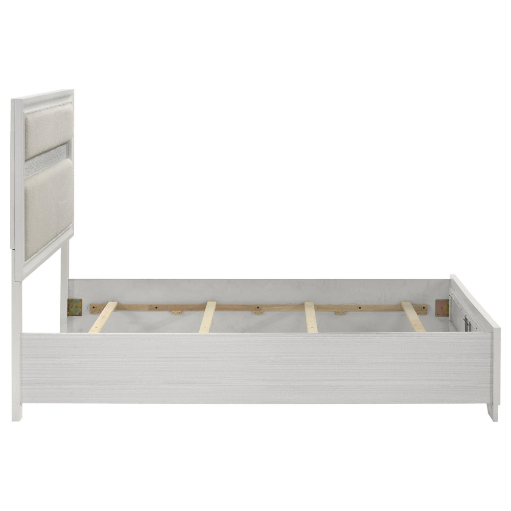 Vino Full Size Bed Panel Headboard White Upholstery Glitter Stripes