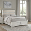 Vino Full Size Bed, Panel Headboard, White Upholstery, Glitter Stripes