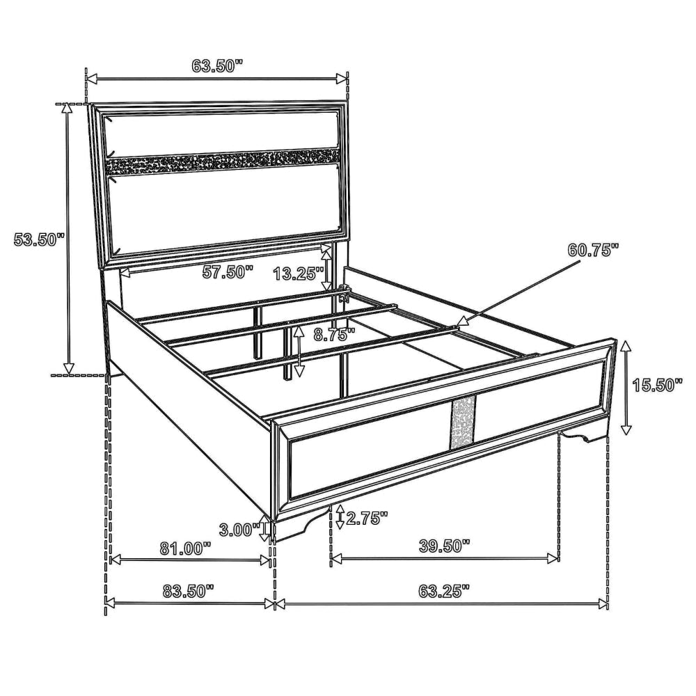 Vino Queen Size Bed Panel Headboard Black Upholstery Glitter Stripe