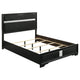 Vino Queen Size Bed, Panel Headboard, Black Upholstery, Glitter Stripe