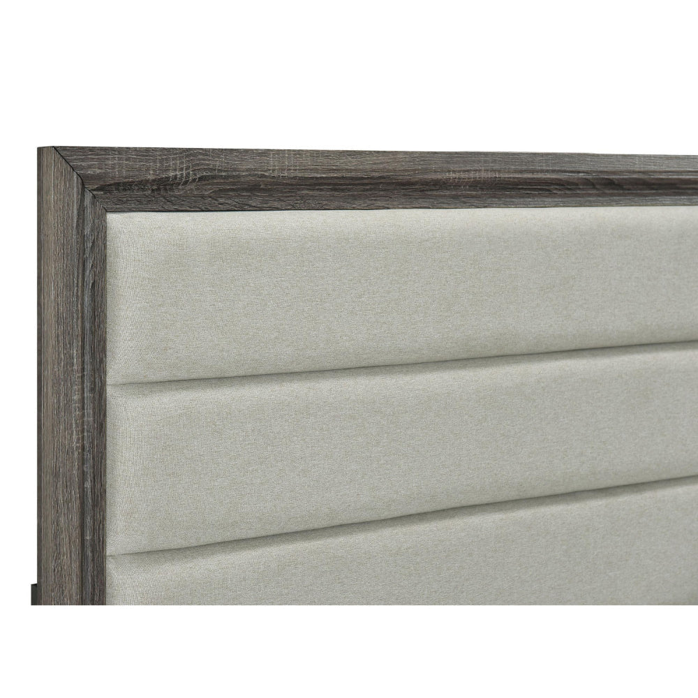 Reay Queen Size Bed Panel Headboard Brown Wood Tufted Tan Upholstery