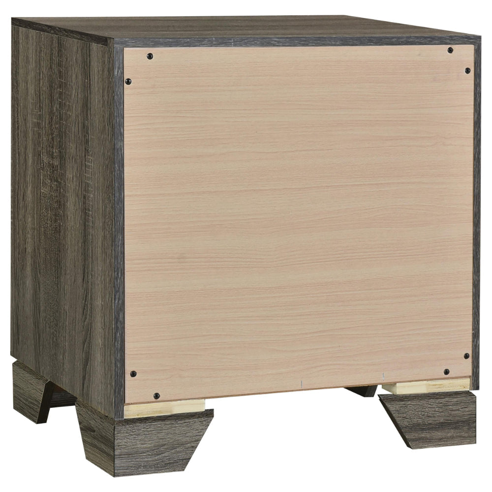 Reay Nightstand Brown Oak Finish 2 Drawers Silver Metal Bar Handles BM328819