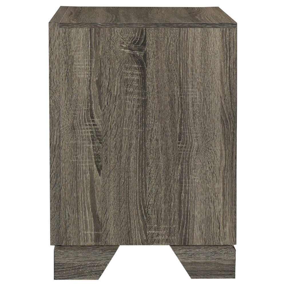 Reay Nightstand Brown Oak Finish 2 Drawers Silver Metal Bar Handles BM328819
