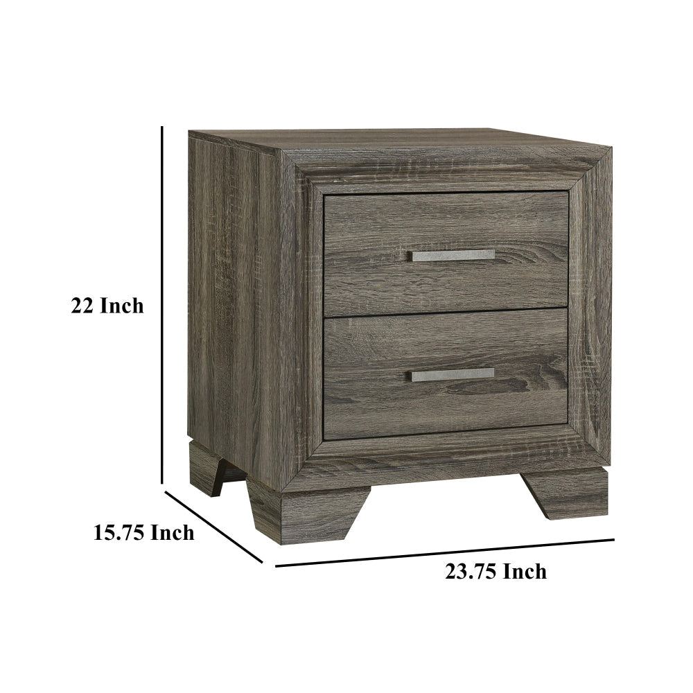 Reay Nightstand Brown Oak Finish 2 Drawers Silver Metal Bar Handles BM328819