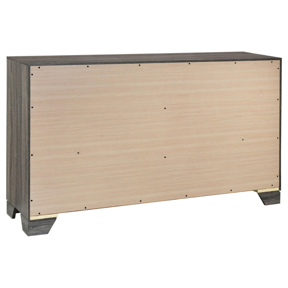 Reay Wide Dresser Brown Oak Finish 6 Drawers Silver Metal Handles BM328820