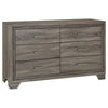 Reay Wide Dresser, Brown Oak Finish, 6 Drawers Silver Metal Handles