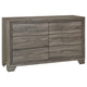 Reay Wide Dresser, Brown Oak Finish, 6 Drawers Silver Metal Handles