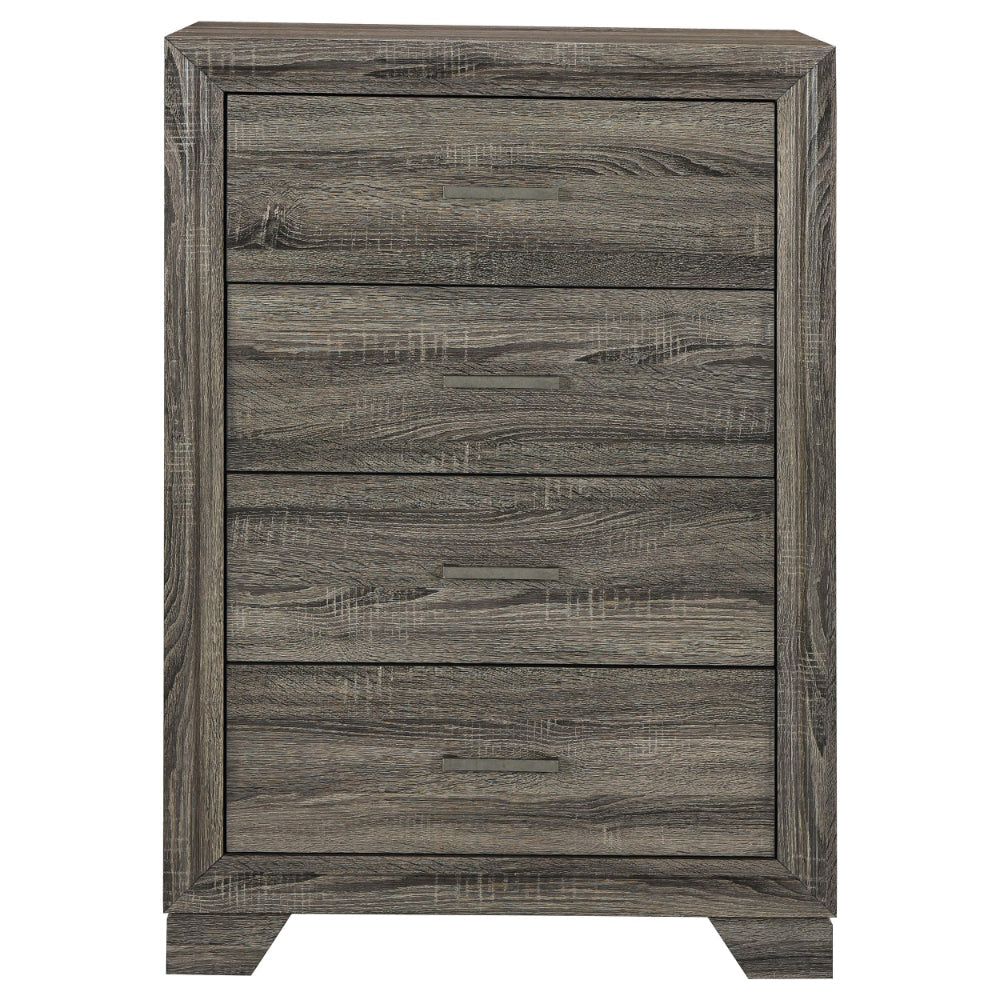 Reay Tall Dresser Chest Brown Oak 4 Drawers Silver Metal handles BM328821