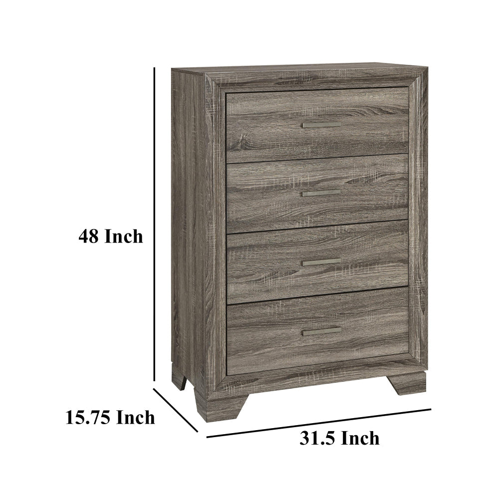 Reay Tall Dresser Chest Brown Oak 4 Drawers Silver Metal handles BM328821