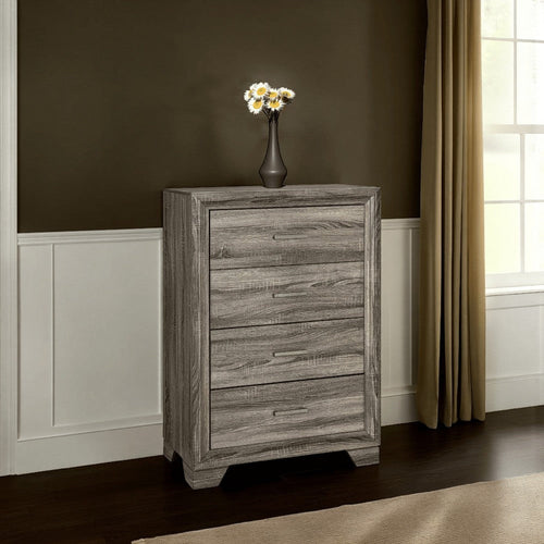 Reay Tall Dresser Chest, Brown Oak, 4 Drawers Silver Metal handles