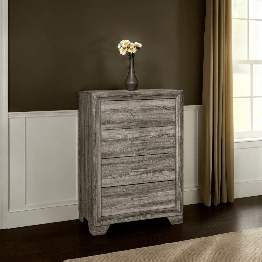 Reay Tall Dresser Chest, Brown Oak, 4 Drawers Silver Metal handles