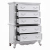 Maver Tall Dresser Chest with 5 Drawer Scrolled Details White Wood BM328823