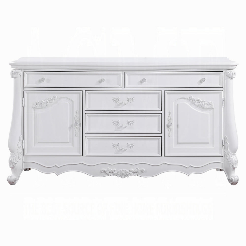 Maver Wide Dresser Chest with 6 Drawers 2 Doors Classic White Wood BM328824
