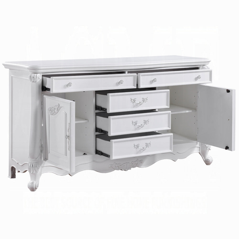 Maver Wide Dresser Chest with 6 Drawers 2 Doors Classic White Wood BM328824