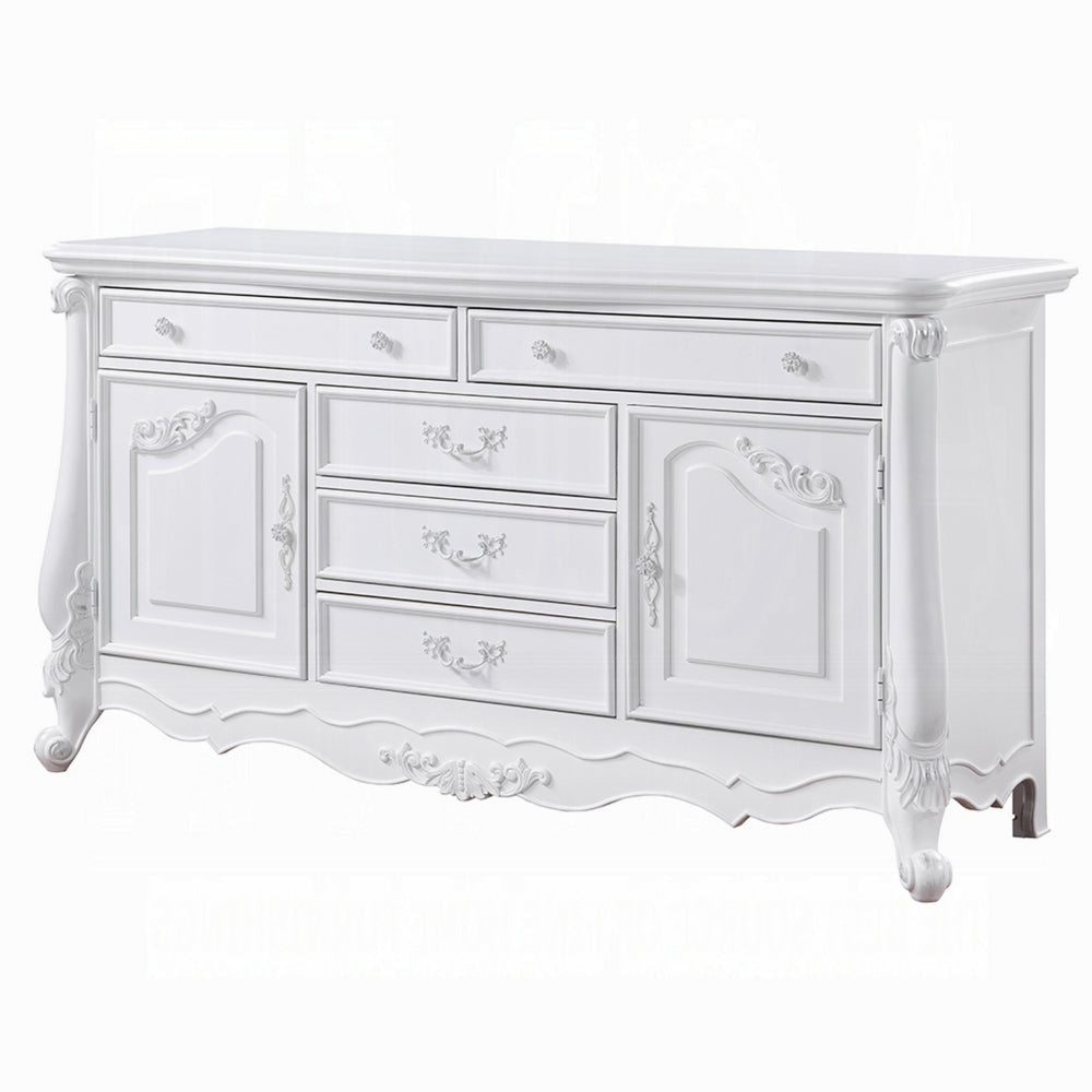 Maver Wide Dresser Chest with 6 Drawers 2 Doors Classic White Wood BM328824