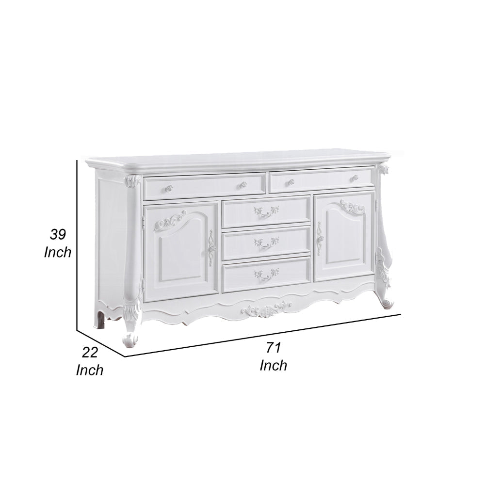 Maver Wide Dresser Chest with 6 Drawers 2 Doors Classic White Wood BM328824