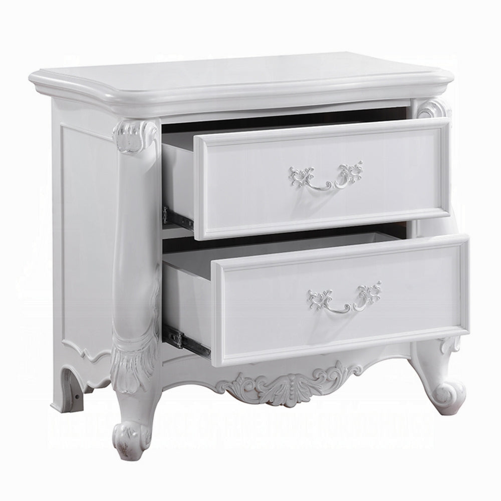 Maver Nightstand with 2 Drawers Scrolled Details 32 Inch White Wood BM328825