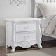 Maver Nightstand with 2 Drawers Scrolled Details 32 Inch White Wood BM328825