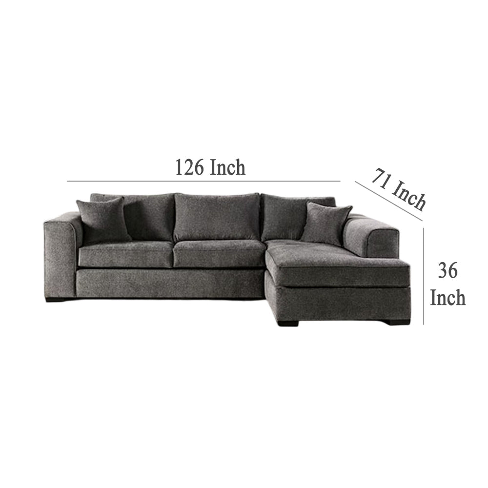Lilian Sectional Sofa Gray Chenille 2 Accent Throw Pillows 126 Inch