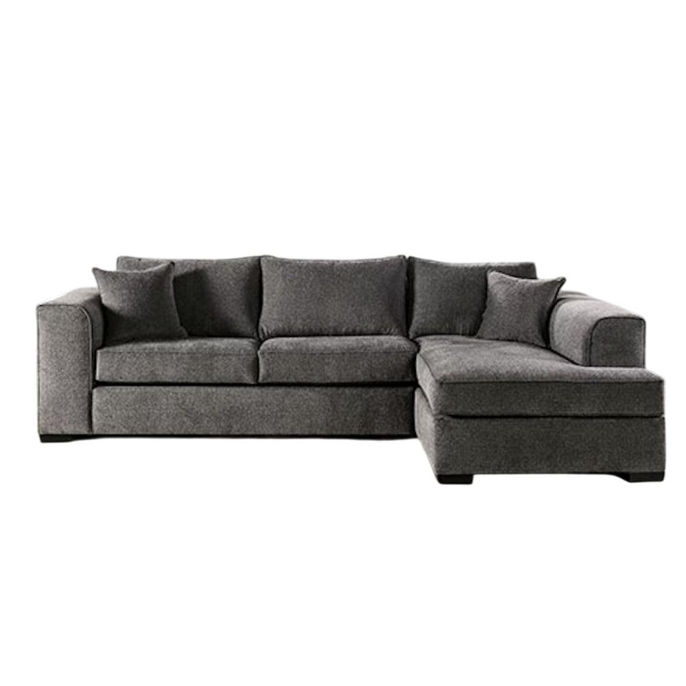 Lilian Sectional Sofa, Gray Chenille, 2 Accent Throw Pillows, 126 Inch