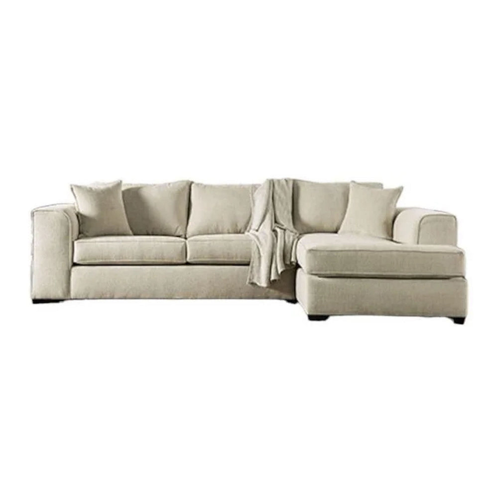 Lilian Sectional Sofa, Beige Chenille, 2 Throw PIllows, 126 Inch