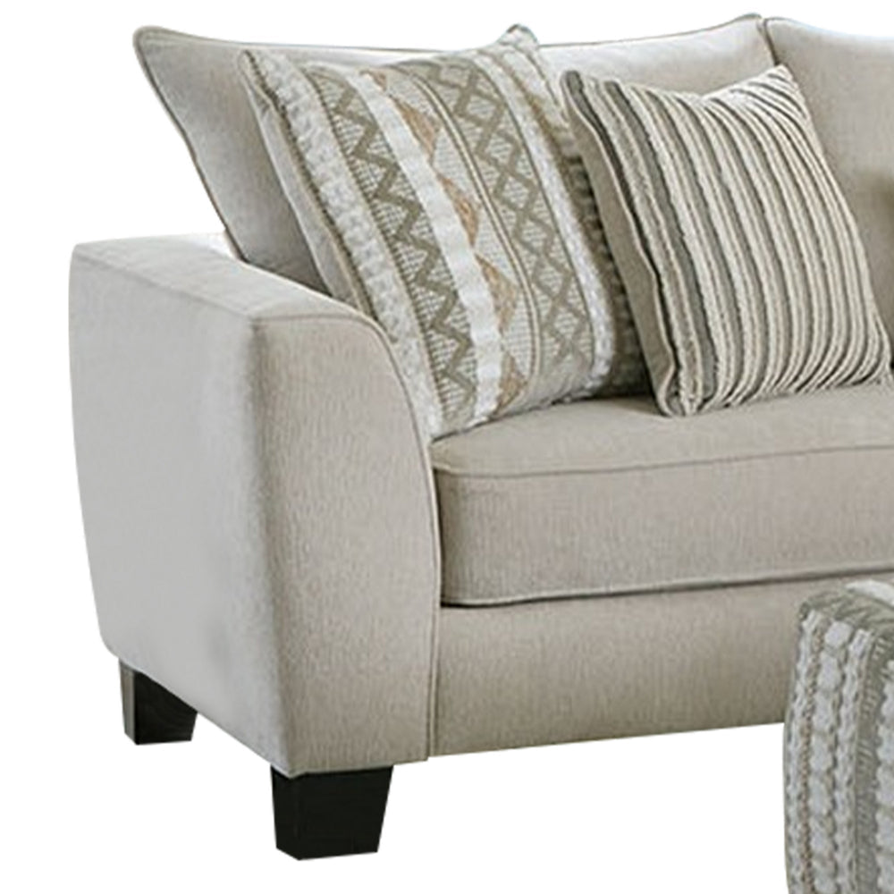 Phan L Sectional Sofa Beige Ivory Chenille 5 Throw Pillows 109 Inch BM328830