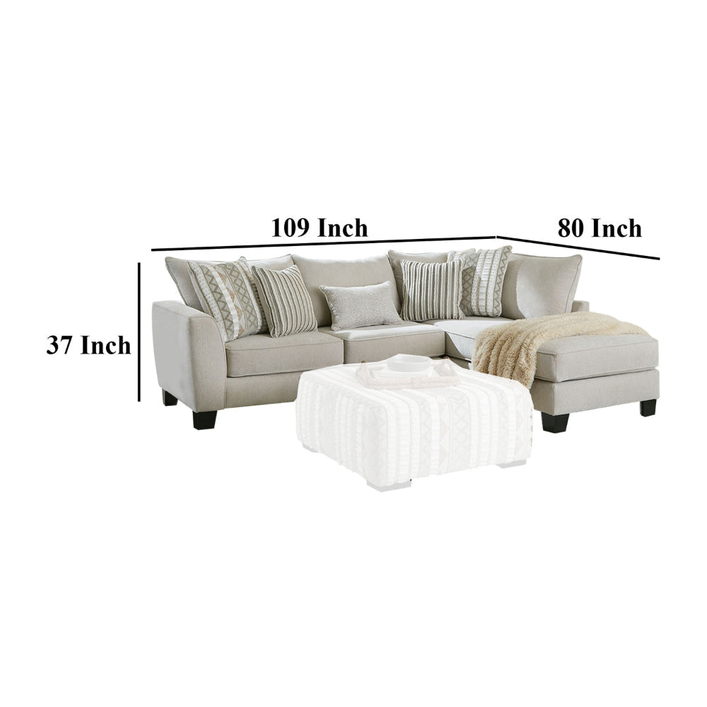 Phan L Sectional Sofa Beige Ivory Chenille 5 Throw Pillows 109 Inch BM328830