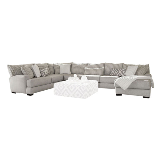 Tara 2pc Sectional Sofa and Chair, Gray Chenille, 9 Throw Pillows