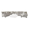 Tara 2pc Sectional Sofa and Chair, Gray Chenille, 9 Throw Pillows