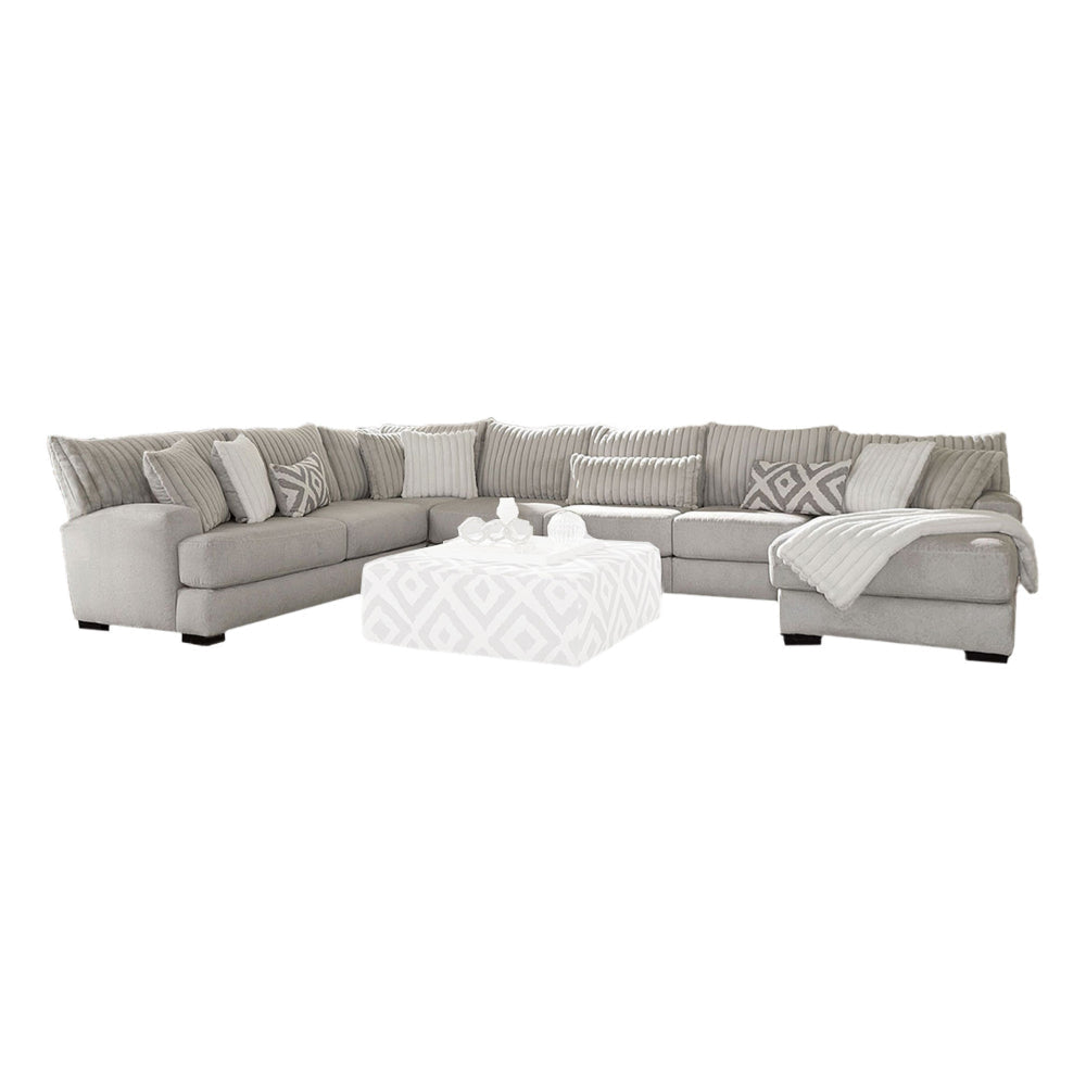 Tara 2pc Sectional Sofa and Chair, Gray Chenille, 9 Throw Pillows