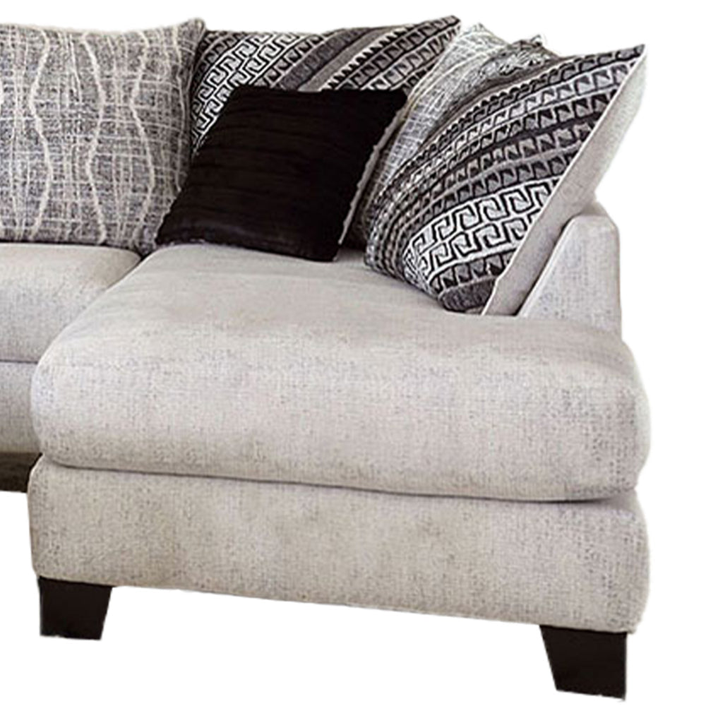 Mear Sectional L Sofa Ivory 8 Black Printed Throw Pillows 109 Inch BM328836