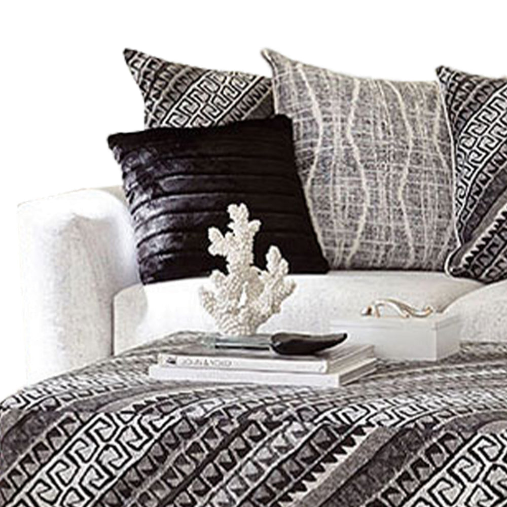 Mear Sectional L Sofa Ivory 8 Black Printed Throw Pillows 109 Inch BM328836