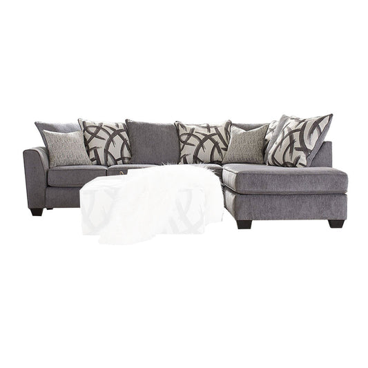 Amora Sectional L Sofa, Gray Chenille, 8 Throw Pillows, 116 Inch